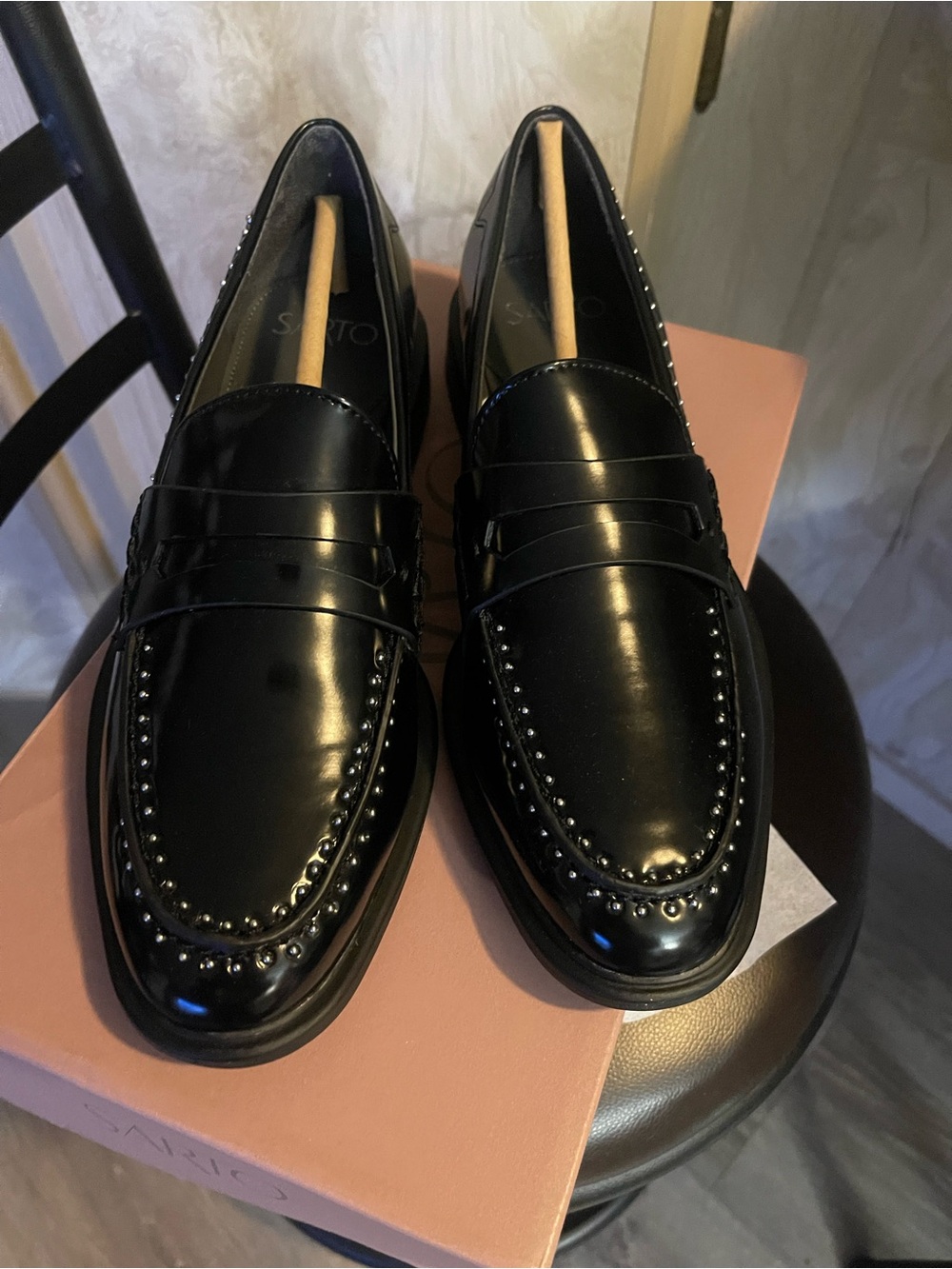 Franco Sarto Women's Black Eden Studs Loafers 7 1/2 new box